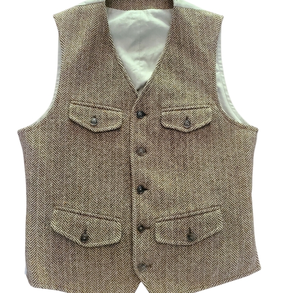 Polo Tweed Ralph Lauren Wool Vest Herringbone WaistcoatSize 40R - Picture 1 of 7